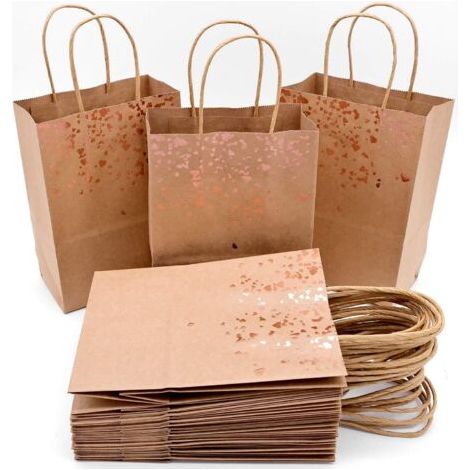 Sacs Cadeaux Poignée Sac Papier Kraft Petit Sac d'anniversaire avec Décoration élégante en Feuille d'or (18PCS) (1/5)