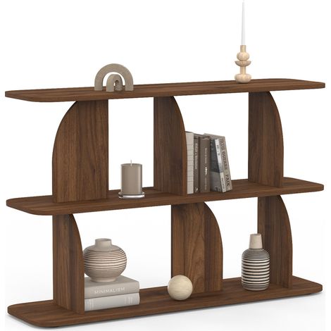 Etagère 2 niveaux japandi EDITH asymétrique effet noyer (1/5)