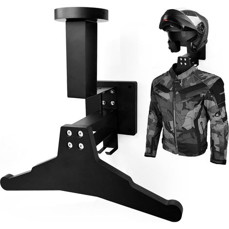Support Casque Moto Mural - Porte Casque Moto avec Crochets pour Gants et Veste pour Accrocher Le Casque et la Veste de Moto au Mur - Support Stable pour Gilet Tactique de Vélo Peu Encombrant (1/5)