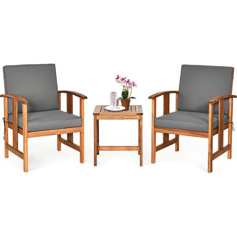 Set divano esterno legno acacia 3 pezzi cuscini mobili conversazione imbottiti giardino grigio (1/4)