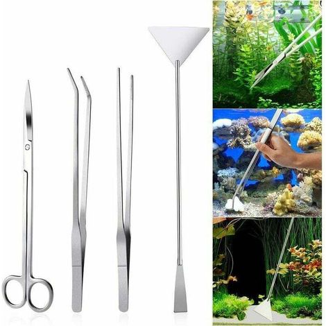 4-teiliges Set Edelstahl-Aquarium-Werkzeuge, Pinzette, Schere, Spatel für Wasserpflanzen, Zubehör, Aquarium-Werkzeug-Set, Aquascaping-Aquarium-Werkzeug FLITI (1/4)