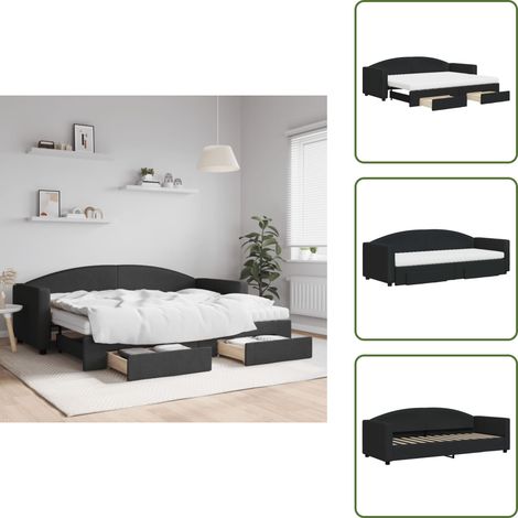 Cama doble - vidaXL Sofá cama nido con cajones tela negro 80x200 cm - Almacenamiento