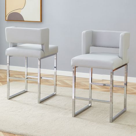 Taburetes de bar 2 uds, diseño nórdico, 91,4 cm, PU gris claro y metal plateado HAVRYA (1/5)