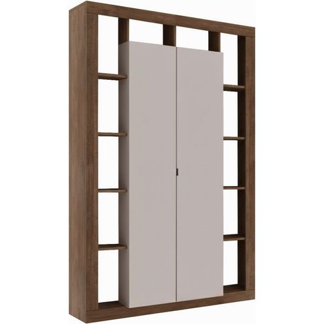 Colonne 2 portes avec encadrement 12 niches beige et aspect bois finition Mercure - LIMANI (1/5)