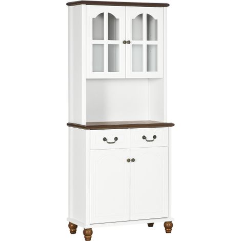 Mobile da cucina HOMCOM, credenza da cucina con 2 cassetti, mobile alto con vano a giorno, mobile con scomparto, vetrina con chiusura ammortizzata per soggiorno, cucina, 76 x 38 x 182 cm, biancoSul po