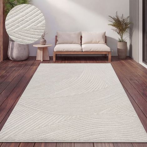 Paco Home Tappeto Cucina Da Esterno Salotto Moderno Balcone Scandinavo Boho Monocolore 120x170 cm, Crema 5