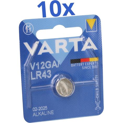 10x Varta Knopfzelle Electronics V 12 GA LR 43 Alkaline 1,5 V 1er Blister (1/5)