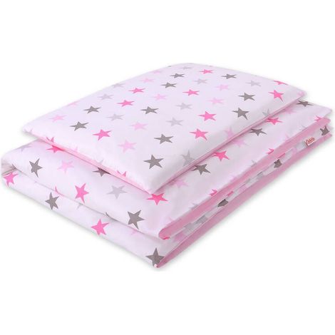 Set di biancheria da letto per bambini in cotone double-face, 2 pezzi - stelle grigio-rosa/rosa