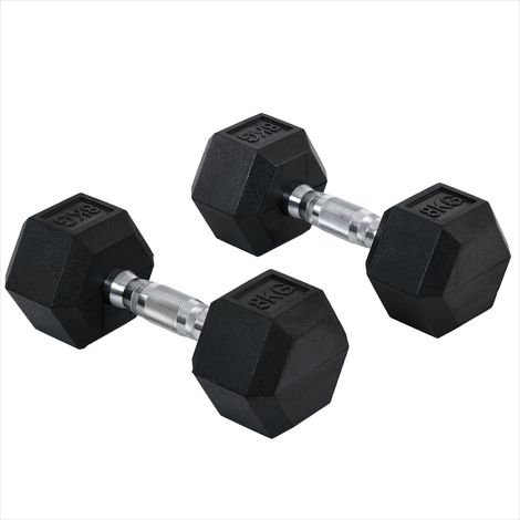 Haltères caoutchouc 16 kg lot de 2 pour musculation Noir