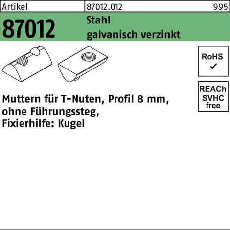 ART 87012 Muttern für T-Nuten St. gal Zn 8 mm, M 8 ohne Führungssteg gal Zn K 100 Stk (1/2)