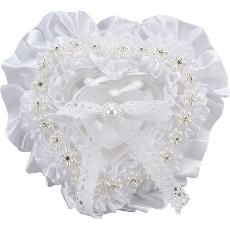 Boîte à bagues romantique en forme de cœur ornée de fleurs roses et de dentelle délicate, écrin à bijoux de mariage (1/5)