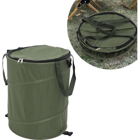 Cesta de camping con tapa con cremallera, capacidad de 91 litros, robusta y portátil, ideal para picnics al aire libre, color verde oliva. (1/5)