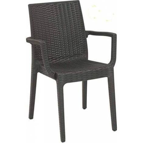 POLTRONA SEDIA IN RESINA DAFNE CON BRACCIOLI COLORE MARRONE EFFETTO RATTAN (1/6)