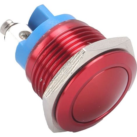 Interrupteur poussoir métallique 16mm 220V, bouton rouge auto-réinitialisant avec embase et vis (1/5)