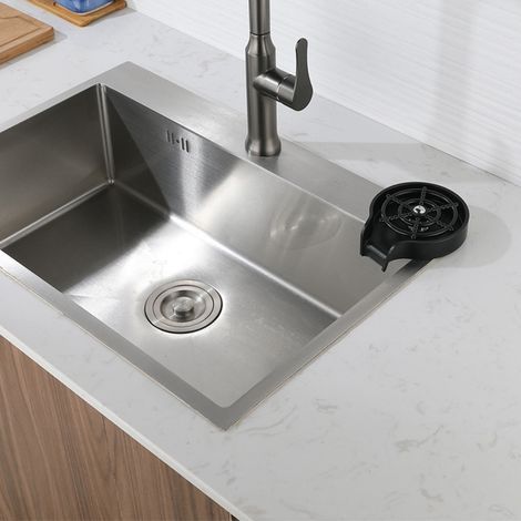 Rince-verres haute pression pour évier, robinet à pression automatique en acier inoxydable, lave-tasses pour la maison, les cafés et les bars, noir, avec tuyau de 60 cm et vanne en T 1/2".