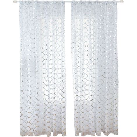 Rideau de fenêtre en tulle voile floral transparent à poche pour tringle, rideau de balcon pour chambre à coucher (argenté) (1/5)