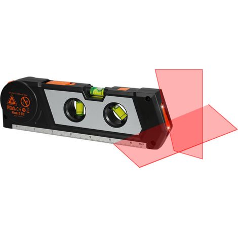Livella laser Eosnow 4 in 1, livella laser a croce, metro a nastro da 3 m, linea laser a 3 modalità, 3 bolle di livellamento e base per righello, nero (1/4)