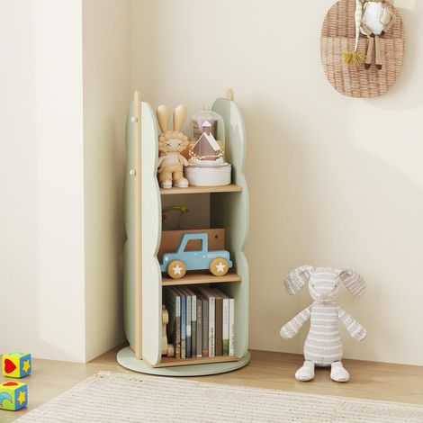 Goplus – Bibliothèque enfant rotative 360° – Étagère à jouets et livres pour petits espaces – 4 étagères – Panneaux MDF écologiques – Crochets suspendus (1/2)
