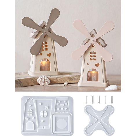 Moule en silicone moulin à maison, bougeoir pour bougies chauffe‑plat, moulage béton plâtre DIY déco romantique (1/3)