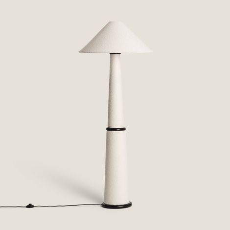 Lampada da Terra Legno e Stoffa Lombe Bianco (1/5)