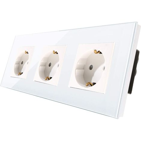 Douille Tripler 16 Amp avec vitre durci Blanc, protection de l'enfance, matériau ignifuge, socket schuko standard (1/5)