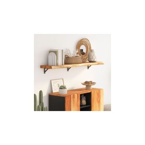 Étagère murale rectangulaire massif acacia bordure assortie (1/5)