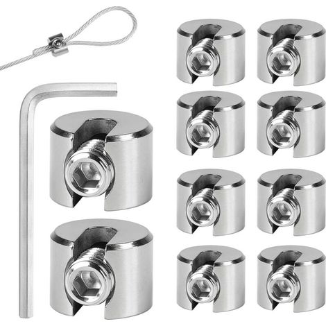 10 Stück Edelstahl-Kabelklemmen, Kabelklemmen aus Edelstahl 316 mit Sechskantschrauben und Schraubenschlüssel, Seilklemmen für Drahtseile, Wäscheleinenspanner, Kabelspanner, 6 mm M10
