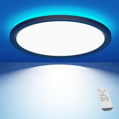 Plafonnier LED à intensité variable avec télécommande, Lampe LED de Plafond RGB à changement de couleur, 30 cm, 3000K-6500K, pour salle de bain, Chambre d'enfant- ronde,Noir (1/5)