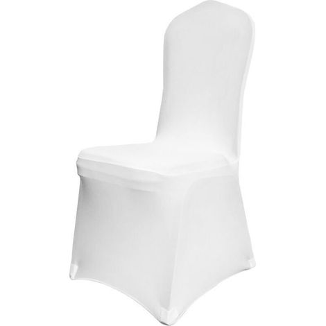Stuhlhussen, Hochzeitsstuhlhussen, 10 weiße Bankettstuhlhussen für Stühle ohne Armlehnen, Polyester und elastisches Elastan, Dekoration für Abendveranstaltungen, glatte Vorderseite (1/5)