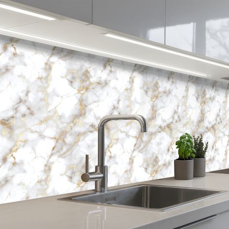 Kitchen Splashback Golden veins - Marble - White 200x60 cm