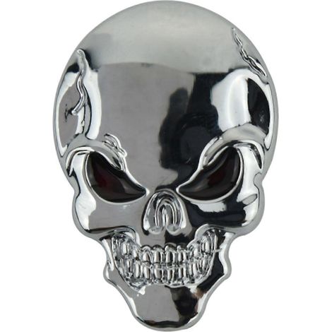 Autocollant métallique punk tendance tête de mort 3D pour voiture/moto, argenté. (1/4)