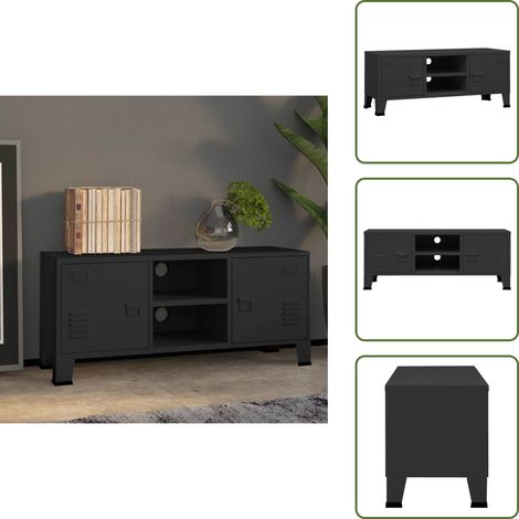 The Living Store Meuble TV industriel Noir 105x35x42 cm Métal - Meuble tv noir (1/5)