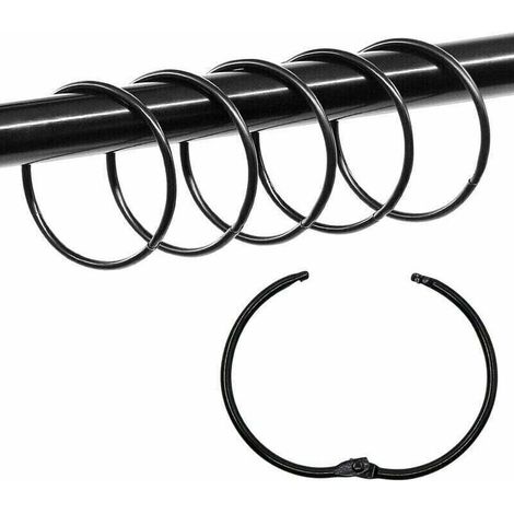 Lot de 36 anneaux de reliure ronds en métal pour rideau de douche 5 cm pour cartes de notes, bureau (noir) (1/4)