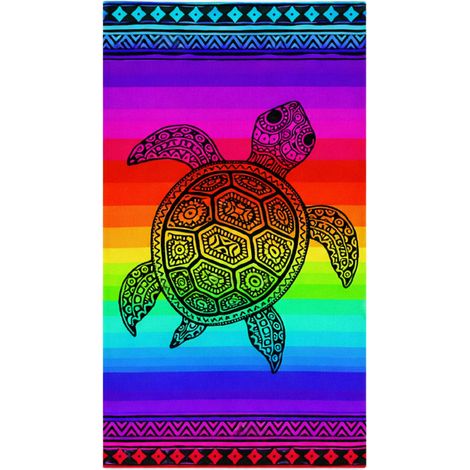 Telo Mare Jacquard Spugna Asciugamano Spiaggia Disegno Fantasy Turtle