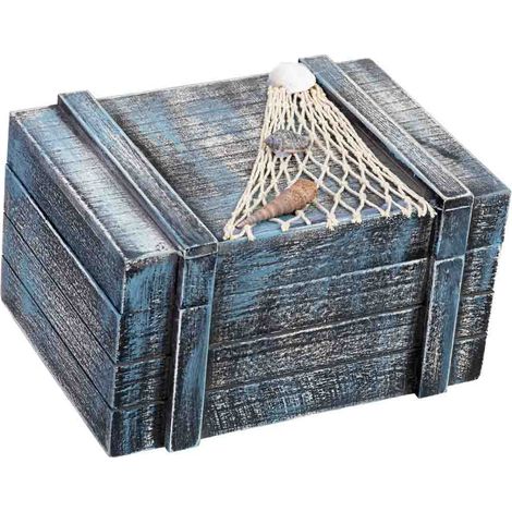 Caja decorativa de madera azul 22x16x13h cm