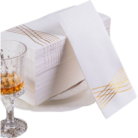5 paquets de serviettes jetables, feuille d'or, filet d'aération blanc, texture lin.