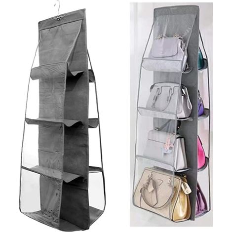 Ahlsen Hängender Handtaschen-Organizer, Handtaschen-Aufbewahrung, 8 Taschen, hängender Handtaschen-Organizer, Oxford-Stoff, Schrank-Organizer, waschbar (grau) (1/5)