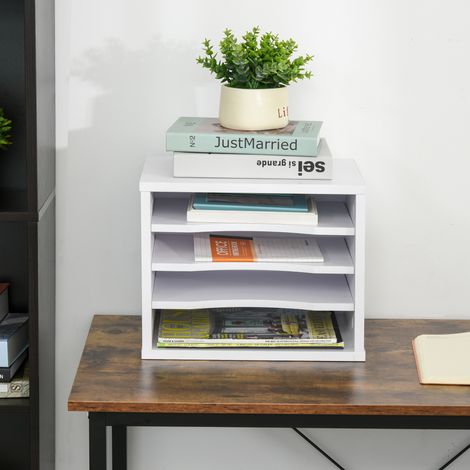 Vinsetto Organiseur bureau bois blanc avec 4 couches fournitures support d'imprimante dim. 35,5L x 25l x 28,6H cm (1/5)