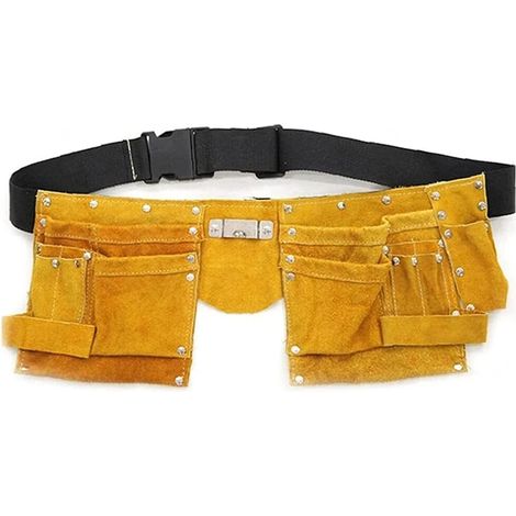 Tablier de travail en cuir, ceinture porte-outils robuste, pochette multifonctions professionnelle. (1/5)