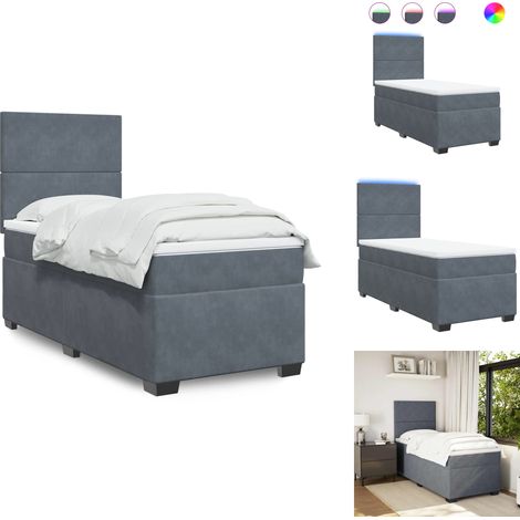 Boxspringbett mit Matratze Dunkelgrau 80x200 cm Samt - Boxspringbett - Doppelbett - Samtbett - LED Beleuchtung - Höhenverstellbares Kopfteil (1/5)