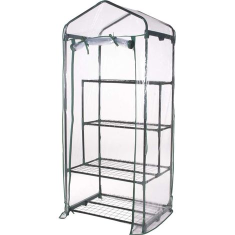 Serre avec 2+2 étagères et toile PVC transparente avec ouverture à charnière, 69x49x157 cm, serre de jardin et de balcon, pour la protection des plantes, pour le jardinage, métal peint (1/5)