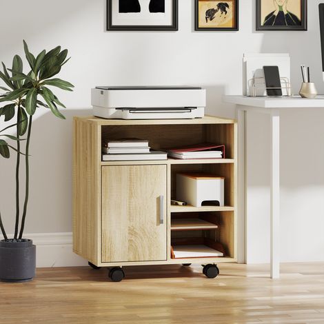 Mueble para Impresora con Ruedas Multifuncional con Estantes con Amplio Espacio de Almacenaje 60x50x65,5 cm Natural (1/5)