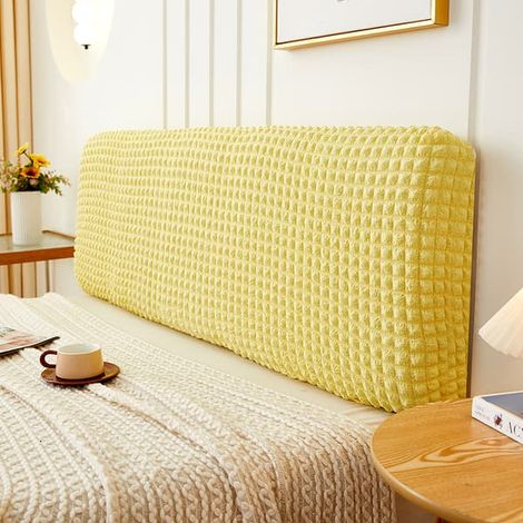 Housse de tête de lit élastique en maille gaufrée, housse anti-poussière lavable pour meubles, décoration de chambre - Blanc 2m (1/5)