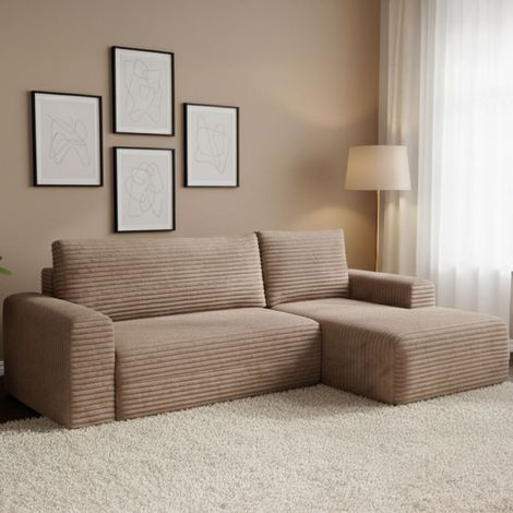 Sofá Cama con Chaise Longue Folgarida, Almacenaje, Reclinable, Fundas Desmontables, 268x163 cm Beige (1/5)