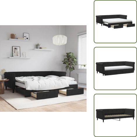 The Living Store Tagesbett Ausziehbar mit Schubladen Schwarz 90x200 cm Samt - Schlafsofa (1/5)