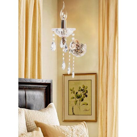 Applique da parete con cristalli in vetro singola luce led E14 lampada lume muro design classico argento oro  Oro
