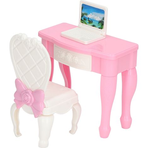 Table Bureau Chaise Mobilier Miniature pour Maison de Poupée Échelle 1:12 Lot Accessoires Ordinateur Portable Meuble (1/5)
