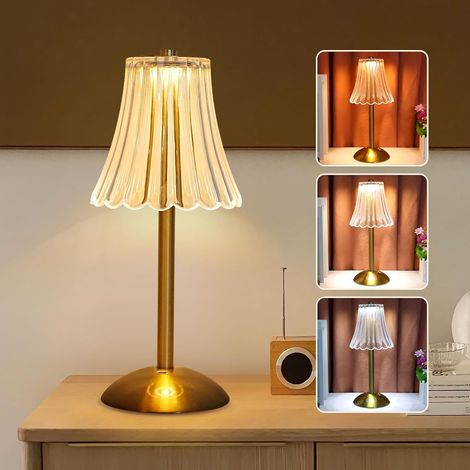 Lampe de Table LED Dorée, 5W 30cm Lampe de Chevet 3000K/4500K/6500K Veilleuse avec Abat-jour Acrylique en Forme de Jupe, Éclairage d'Ambiance avec Base Métallique pour Chambre à Coucher (1/5)
