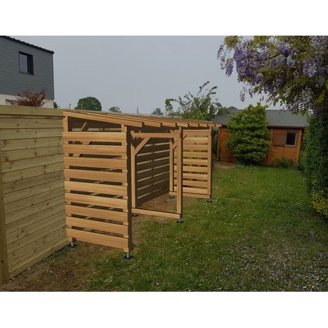 Abri de jardin bois 4m – Non-couvert – Traitement autoclave Cl3 marron – Dimensions 403 x 144 x 230 cm – Poteaux 90 x 90 mm – Jardinatoire (1/4)