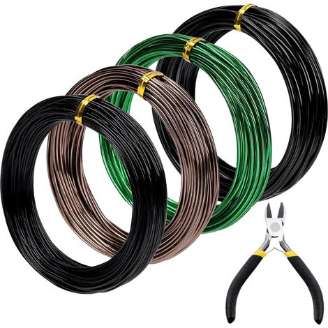 Kit de 5 fils d'entraînement pour bonsaï, 1 mm, 1,5 mm, 2 mm, 3 mm, fil en aluminium anodisé pour bonsaï avec coupe-fil pour concevoir des branches de bonsaï et des troncs (1/5)